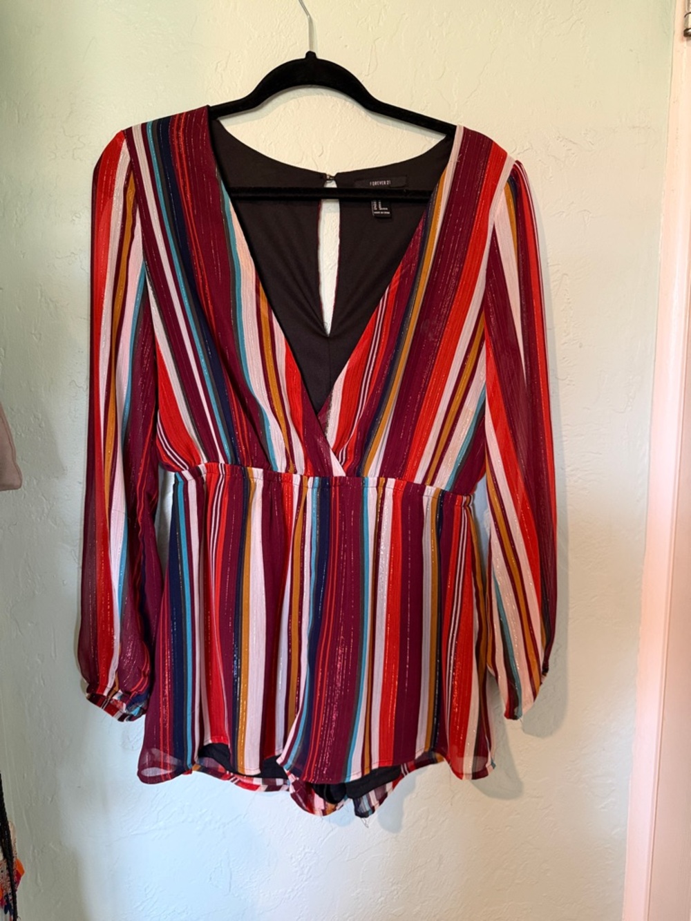 Forever 21 Multi-Color Striped V-Neck Long Sleeve Tunic